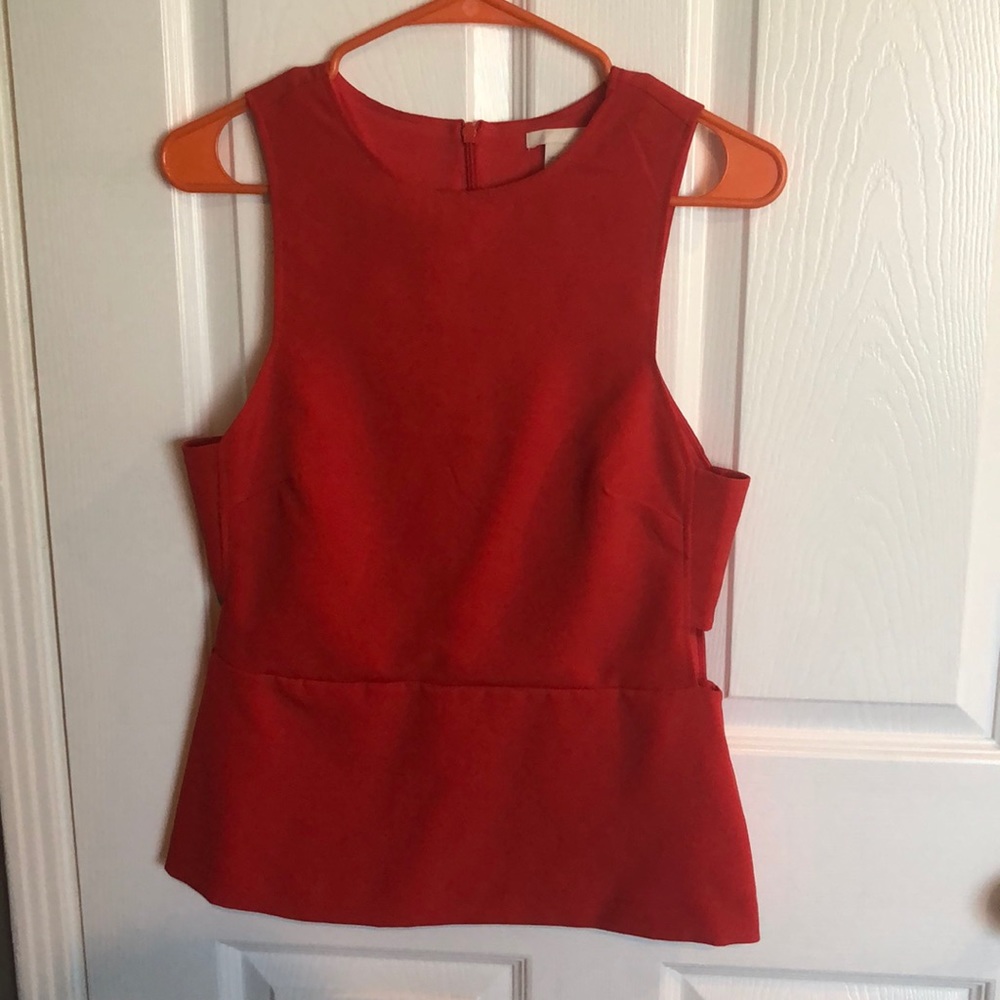 Red Peplum Cutout Top